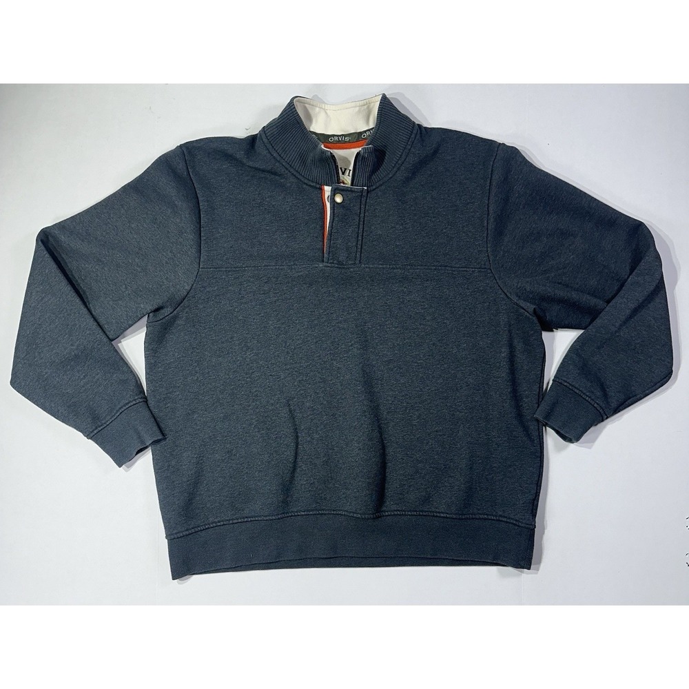 Orvis Pullover Fleece Heather Sweatshirt Men's XXL Gray Mock Neck Long Sleeve